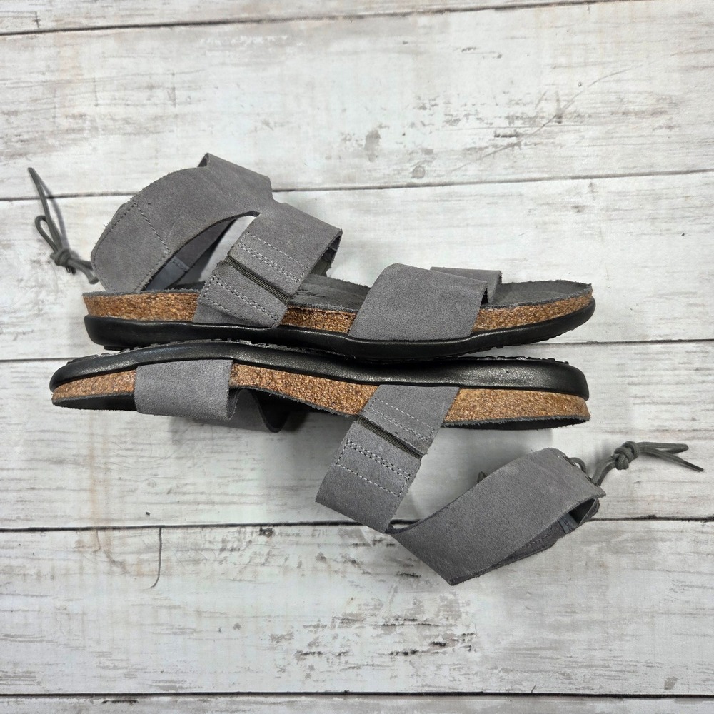 Naot Sandal Women 37(6-6.5) Gray Suede Lace Up Gladiator Comfort‎ Cork Footbed